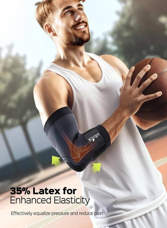 uRock Elbow Support for Gym with Strap 1pc - Elbow Brace for Men Women Workout | Elbow Compression Sleeves with Straps for Tendonitis Pain Relief, Tennis, Cricket - Elbow Band-Free Size (Grey) - Image 2