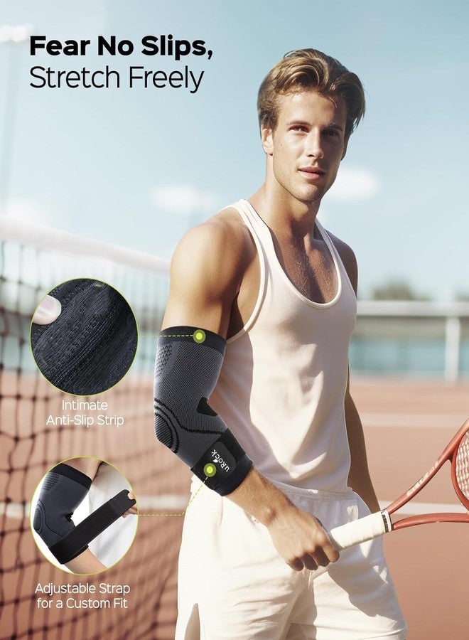 uRock Elbow Support for Gym with Strap 1pc - Elbow Brace for Men Women Workout | Elbow Compression Sleeves with Straps for Tendonitis Pain Relief, Tennis, Cricket - Elbow Band-Free Size (Grey) - Image 4