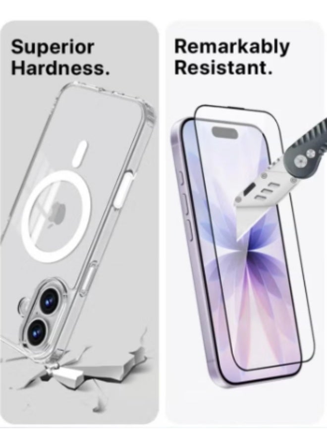 RTZ 3in1 case for iPhone 17, a set consisting of a protective case that is scratch and yellowing-resistant in the short term and supports MagSafe wireless charging, a shatterproof screen protector, and a glass camera protector, a complete set to protect your device from scratches, drops and breakage (3in1) - Image 3