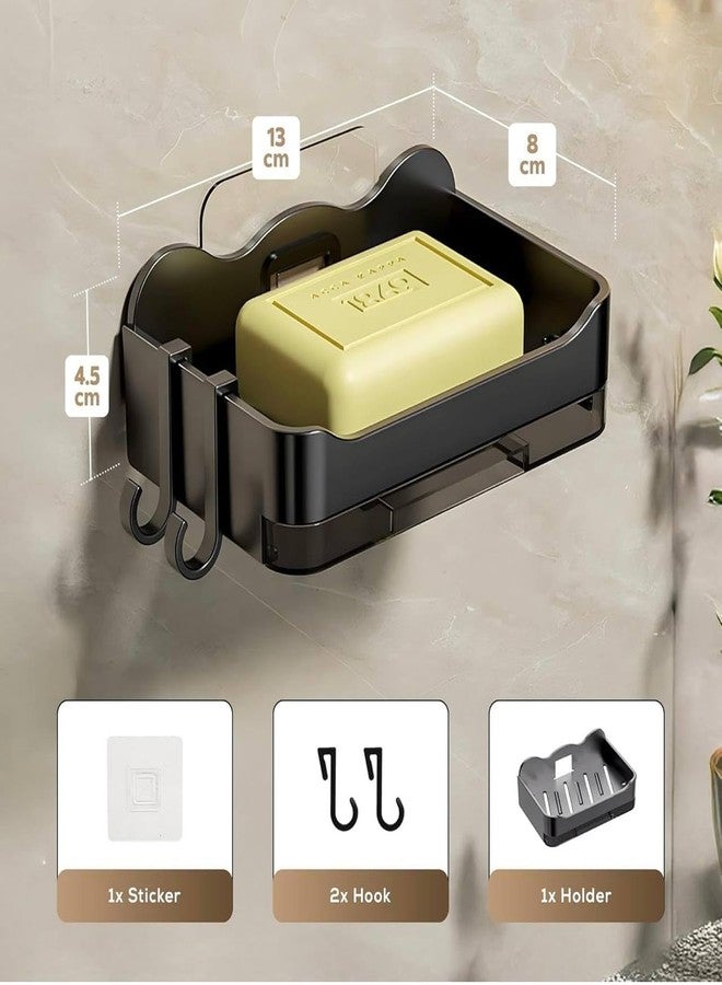 SOME TWIST Self-Adhesive Bathroom Soap Holder with Drainage Tray - Wall Mounted Soap & Sponge Organizer, Non-Drill Installation, Space-Saving Bathroom Accessories (Black, Plastic) - Image 2