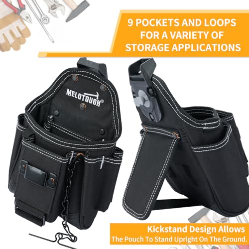MELOTOUGH Professional Small Electrician Tool Pouch for Tool Belt Pockets with Belt Clip Attachment 9 Pockets Tradesman Tool Bag Pouch with Tape Thong Tool Holster - Image 3