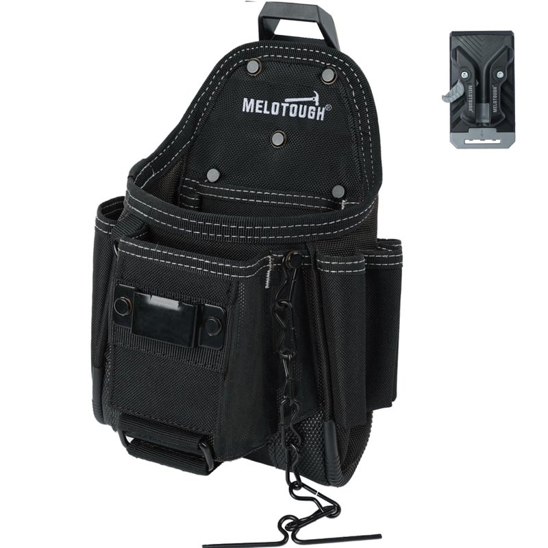 MELOTOUGH Professional Small Electrician Tool Pouch for Tool Belt Pockets with Belt Clip Attachment 9 Pockets Tradesman Tool Bag Pouch with Tape Thong Tool Holster - Image 2