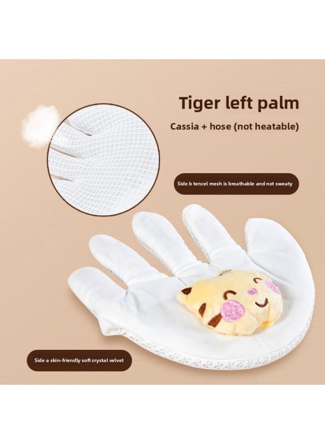 Newborn Soothing Palm Shock Rice Bag Baby Anti-shock Soothing Soft Big Palm Sleeping Artifact-Color:Tiger Left Palm Tencel (cassia Seed + Hose)-Height:23*24CM - Image 1