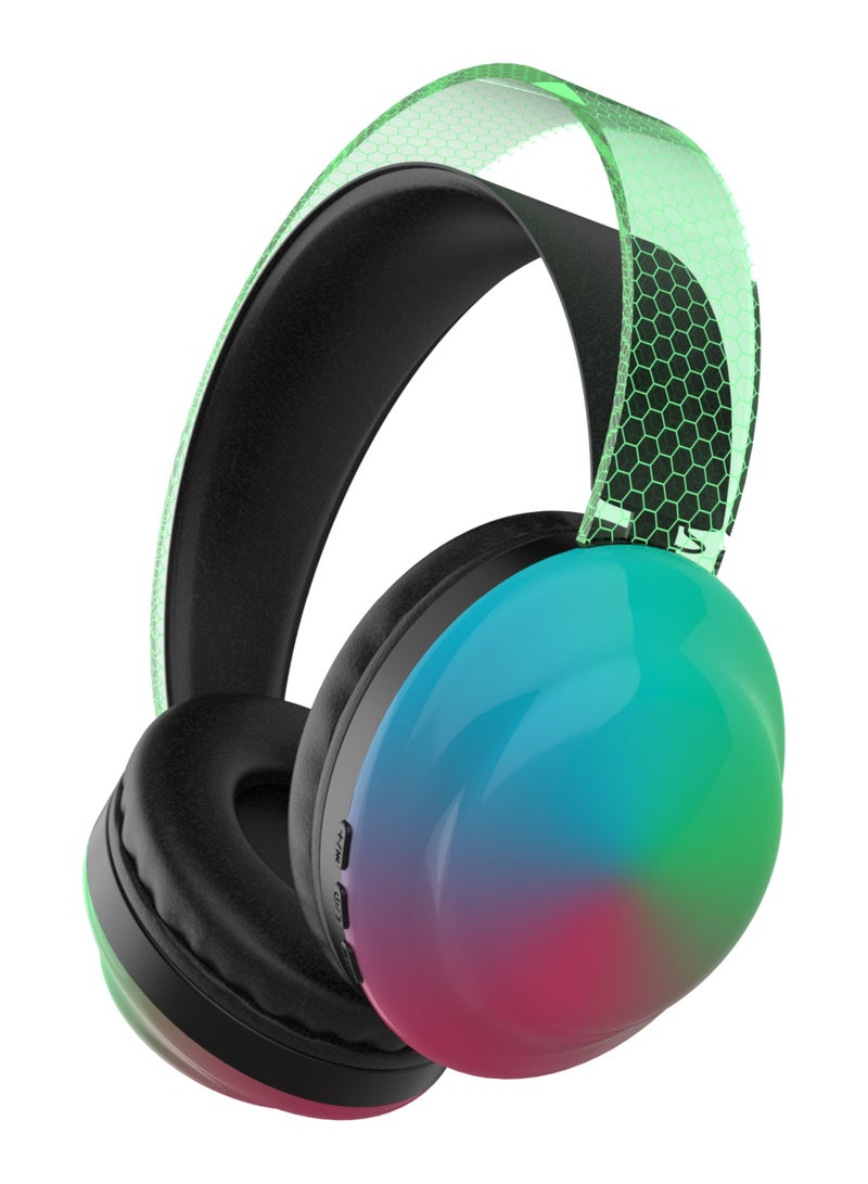 روك بو سماعات بلوتوث فوق الأذن مع سماعة رأس سلكية لاسلكية رائعة RGB مع ميكروفون للهاتف الخليوالكمبيوتر المحمول1 بلوتوث 5.3 فولت صوت عالي الدقة مناسب للألعاب والمعتاد - Image 1