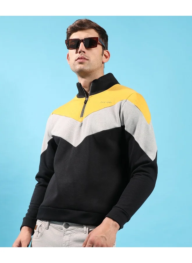 Campus Sutra Men's Multicolour Contrast Panel Sweatshirt With Half-Zip Closure