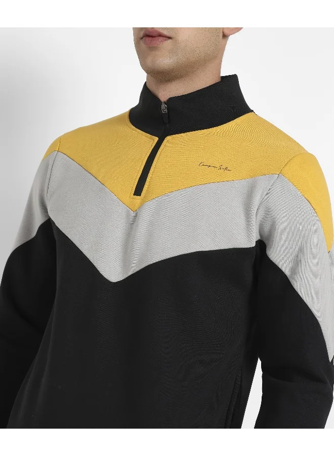 Campus Sutra Men's Multicolour Contrast Panel Sweatshirt With Half-Zip Closure