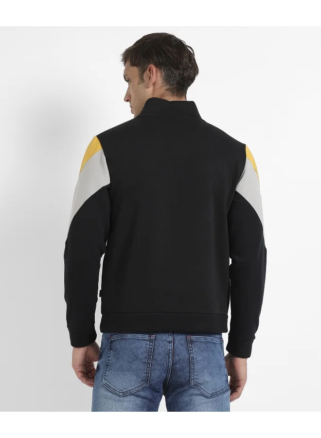 Campus Sutra Men's Multicolour Contrast Panel Sweatshirt With Half-Zip Closure