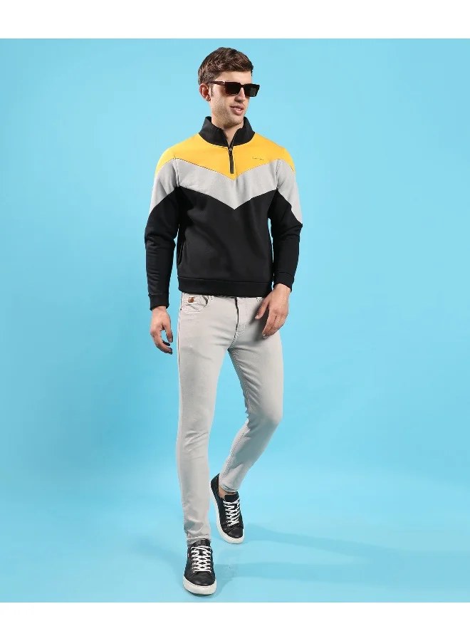 Campus Sutra Men's Multicolour Contrast Panel Sweatshirt With Half-Zip Closure