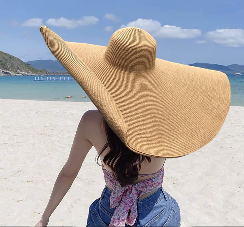 Askljeby 80CM Oversized Beach Straw Hats for Women Floppy, Extra Large Sun Visor Hat Wide Brim Summer Packable Huge Roll Up Big Beach Hat for Women Foldable, Khak - Image 4