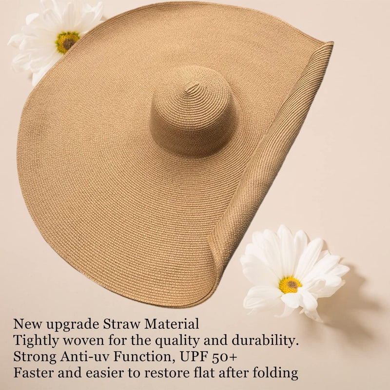 Askljeby 80CM Oversized Beach Straw Hats for Women Floppy, Extra Large Sun Visor Hat Wide Brim Summer Packable Huge Roll Up Big Beach Hat for Women Foldable, Khak - Image 3