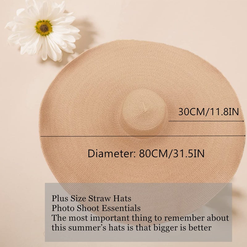 Askljeby 80CM Oversized Beach Straw Hats for Women Floppy, Extra Large Sun Visor Hat Wide Brim Summer Packable Huge Roll Up Big Beach Hat for Women Foldable, Khak - Image 2