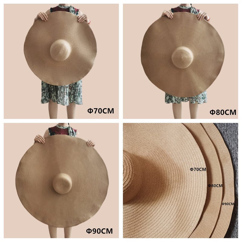 Askljeby 80CM Oversized Beach Straw Hats for Women Floppy, Extra Large Sun Visor Hat Wide Brim Summer Packable Huge Roll Up Big Beach Hat for Women Foldable, Khak - Image 5