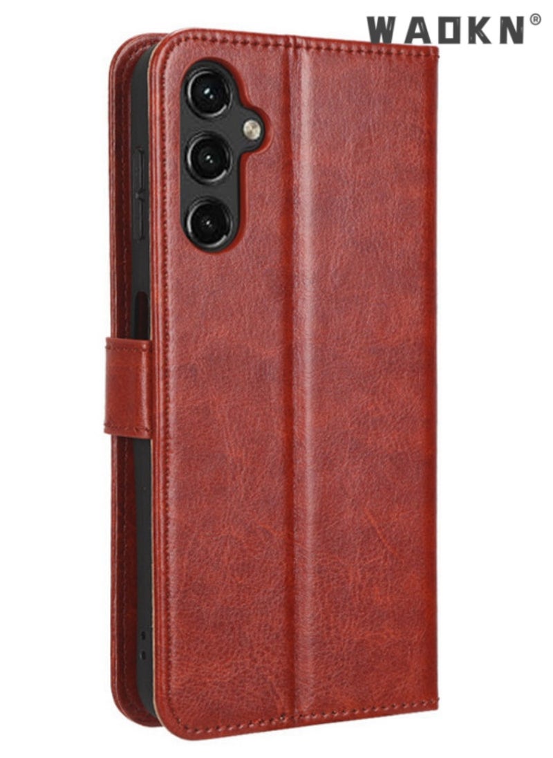 WAOKN Samsung Galaxy A55 5G Phone Case Cover with Full Body Camera Len Protector PU Leather Wallet Card Holder Shockproof Protective Back Cover with Release Hand Phone Holder Daily Video Kickstand  - Image 4