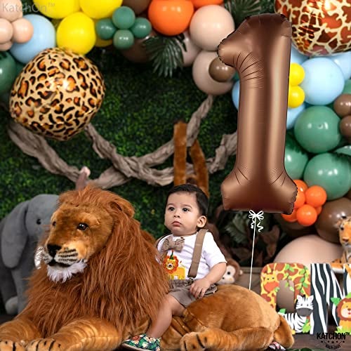 KatchOn, Brown 1 Balloon Number - 40 Inch, Helium Supported | Foil Brown One Balloon for Safari brown Birthday Decorations | One Happy Camper Balloons | Anniversary Decorations - Image 5