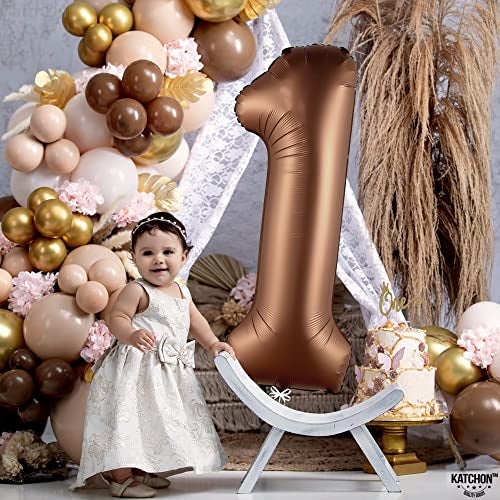 KatchOn, Brown 1 Balloon Number - 40 Inch, Helium Supported | Foil Brown One Balloon for Safari brown Birthday Decorations | One Happy Camper Balloons | Anniversary Decorations - Image 3