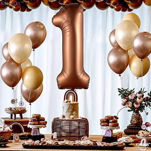 KatchOn, Brown 1 Balloon Number - 40 Inch, Helium Supported | Foil Brown One Balloon for Safari brown Birthday Decorations | One Happy Camper Balloons | Anniversary Decorations - Image 4