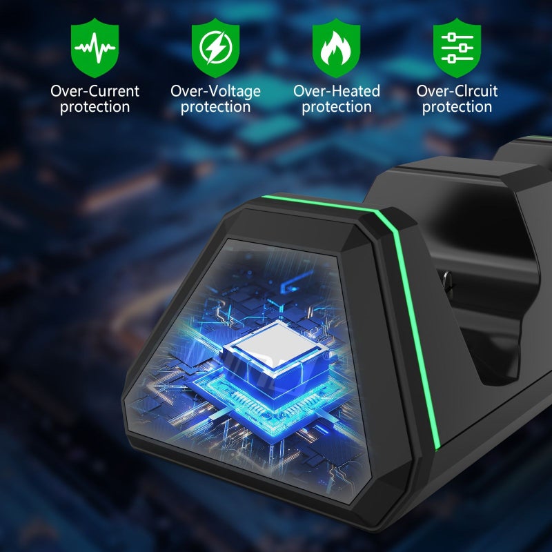 طقم بطارية جهاز تحكم Xbox One Series X S مع قاعدة شحن وبطاريتين بسعة 800 مللي أمبير في الساعة - Image 5