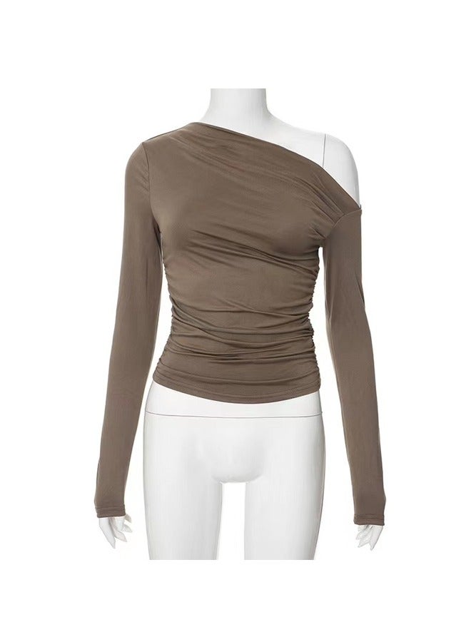 NIBEMINENT Oblique Shoulder Asymmetry Long Sleeve T-Shirt - Image 2