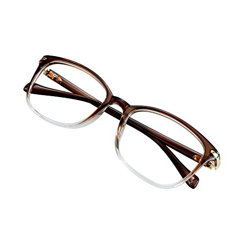 VisionGlobal Blue Light Blocking Glasses for Women Men, Square Frame Computer Reading Glasses(Clear Brown,+1.25 Magnification) - Image 1