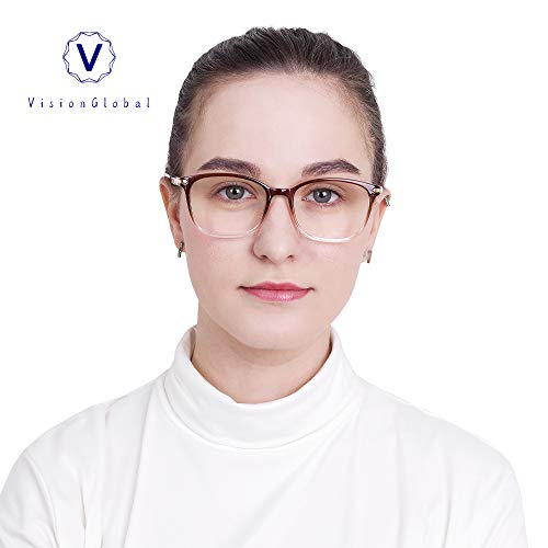 VisionGlobal Blue Light Blocking Glasses for Women Men, Square Frame Computer Reading Glasses(Clear Brown,+1.25 Magnification) - Image 5