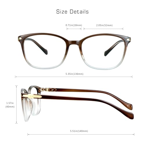 VisionGlobal Blue Light Blocking Glasses for Women Men, Square Frame Computer Reading Glasses(Clear Brown,+1.25 Magnification) - Image 3