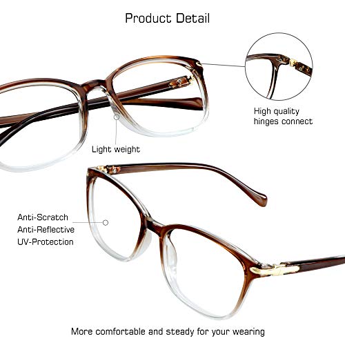 VisionGlobal Blue Light Blocking Glasses for Women Men, Square Frame Computer Reading Glasses(Clear Brown,+1.25 Magnification) - Image 2