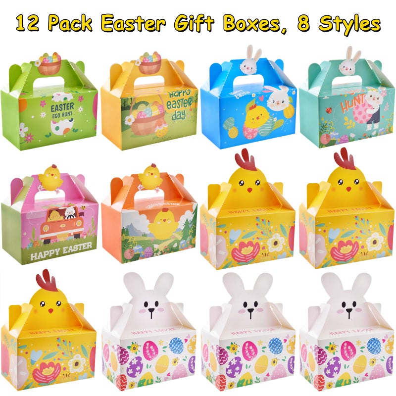 Eavotoy 12 Pack Easter Decorative Gift Box Treat Boxes, 6.2 x 3.5 x 3.5inch Egg Bunny Chicken Colorful Bags Paper Boxes for Easter Basket Stuffers Party Favor Gifts - Image 2
