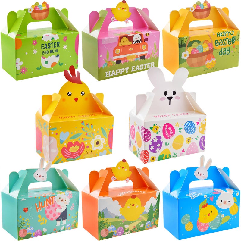 Eavotoy 12 Pack Easter Decorative Gift Box Treat Boxes, 6.2 x 3.5 x 3.5inch Egg Bunny Chicken Colorful Bags Paper Boxes for Easter Basket Stuffers Party Favor Gifts - Image 1