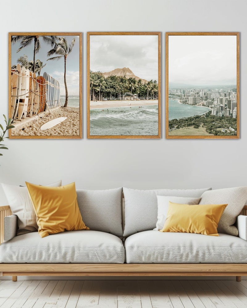 UPWOIGH Large Framed Canvas Wall Art, Set of 3 Hawaiian Surf Decor, Island Beach Photography Prints, 16x24 in Natural Cotton, Minimalist Coastal Travel Art for Living Room, Dining Room, Office, Gifts - Image 4