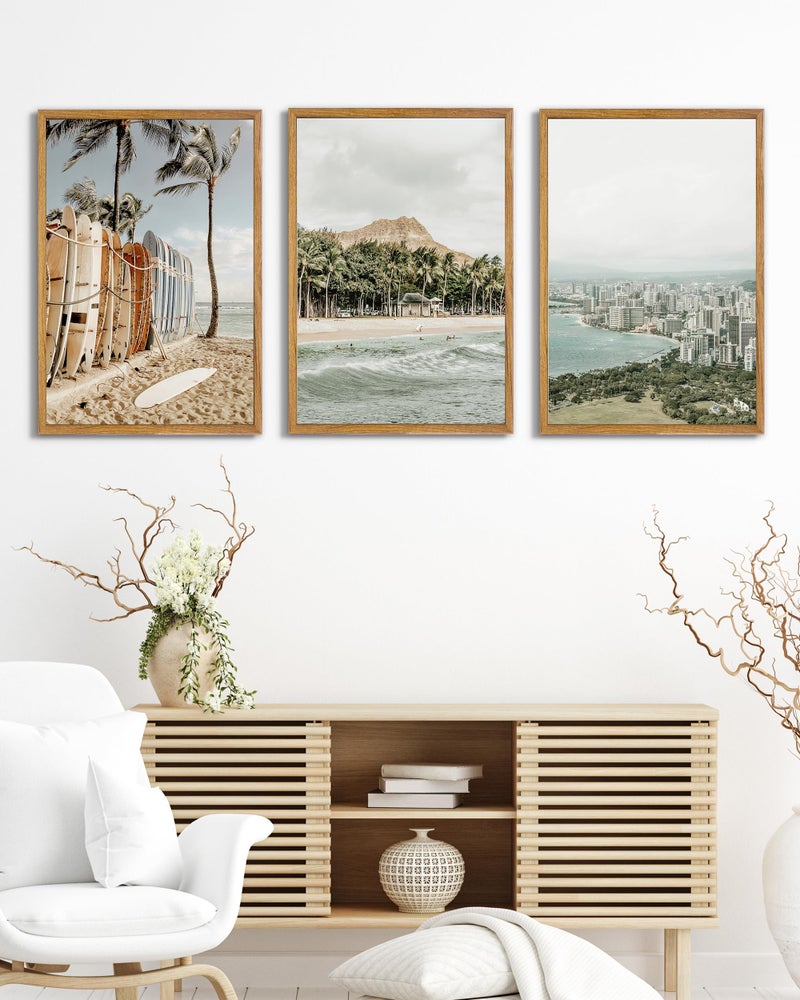 UPWOIGH Large Framed Canvas Wall Art, Set of 3 Hawaiian Surf Decor, Island Beach Photography Prints, 16x24 in Natural Cotton, Minimalist Coastal Travel Art for Living Room, Dining Room, Office, Gifts - Image 2