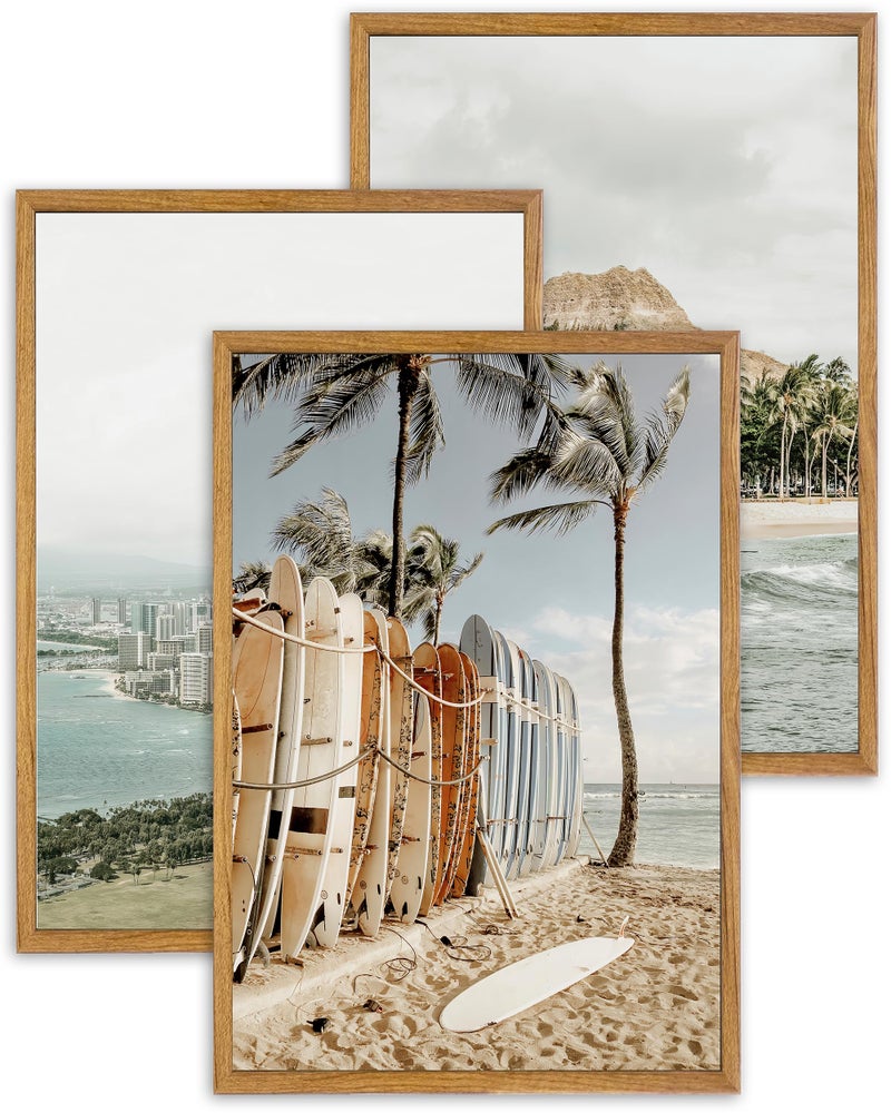 UPWOIGH Large Framed Canvas Wall Art, Set of 3 Hawaiian Surf Decor, Island Beach Photography Prints, 16x24 in Natural Cotton, Minimalist Coastal Travel Art for Living Room, Dining Room, Office, Gifts - Image 1