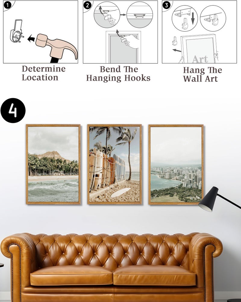 UPWOIGH Large Framed Canvas Wall Art, Set of 3 Hawaiian Surf Decor, Island Beach Photography Prints, 16x24 in Natural Cotton, Minimalist Coastal Travel Art for Living Room, Dining Room, Office, Gifts - Image 5