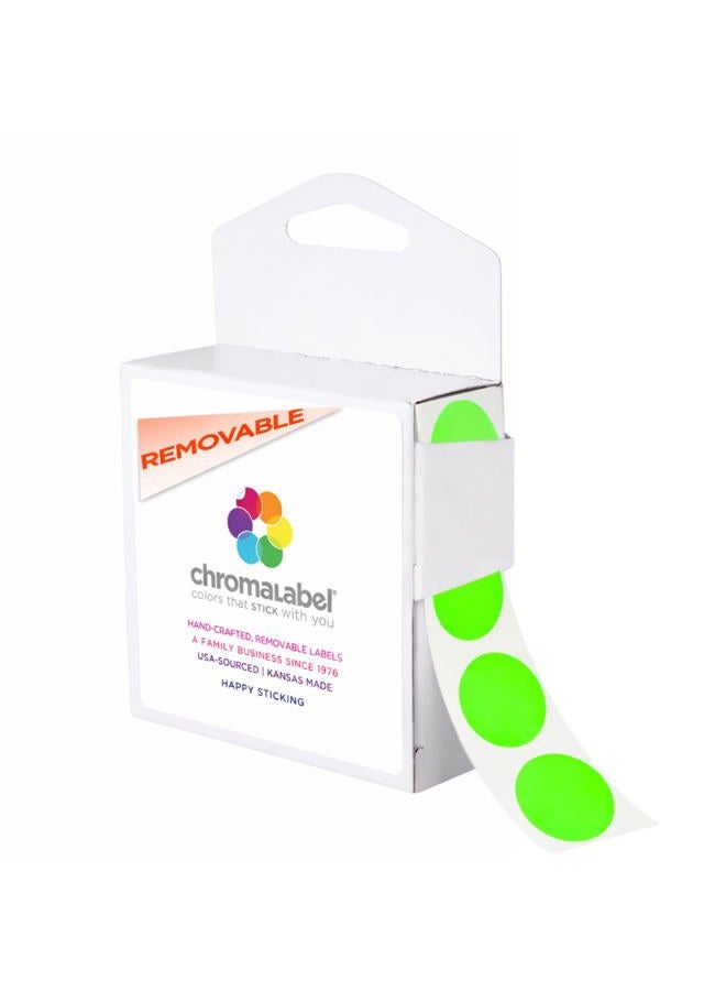 ChromaLabel 1 Inch Round Label Removable Color Code Dot Stickers, 1000 Labels per Dispenser Box, Fluorescent Green - Image 1