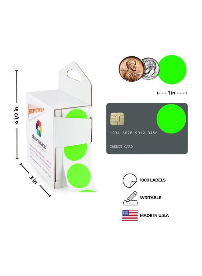 ChromaLabel 1 Inch Round Label Removable Color Code Dot Stickers, 1000 Labels per Dispenser Box, Fluorescent Green - Image 3