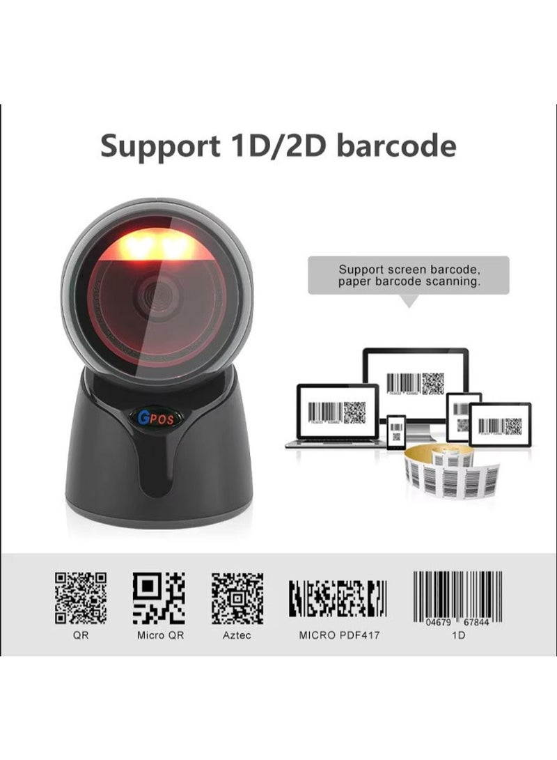 Gpos G-8550 Desktop 2D Barcode Scanner - Hands-Free Omni-Directional QR & 1D Code Reader - High-Speed USB Wired Scanner for Supermarkets, Pharmacies, and Retail POS. - Image 3