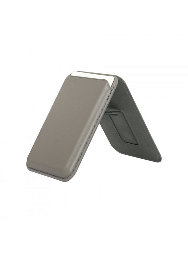 Suitable For Apple 16 IPhone15/14/13 Leather Strong Magnetic Folding Bracket Card Holder MagSafe Magnetic Card Bag-Specifications:Gray  - Image 1