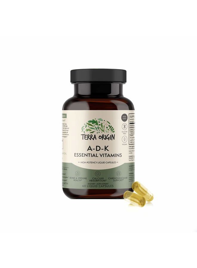 Terra Origin ADK Essential Vitamins - 60 High Potency Liquid Capsules, Vegan, Non-GMO, Gluten Free, Made in The USA. - Image 1