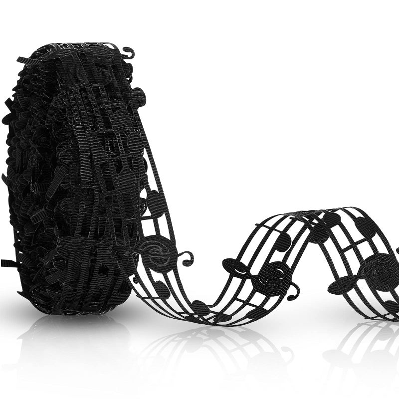 Shappy 20 Yards 28 mm Hollow Music Note Ribbon Musical Grosgrain Engraved Notation Craft Ribbons Clothing Trim Accessories for DIY Handmade Wrapping Homecoming Supplies1 Roll - Image 1