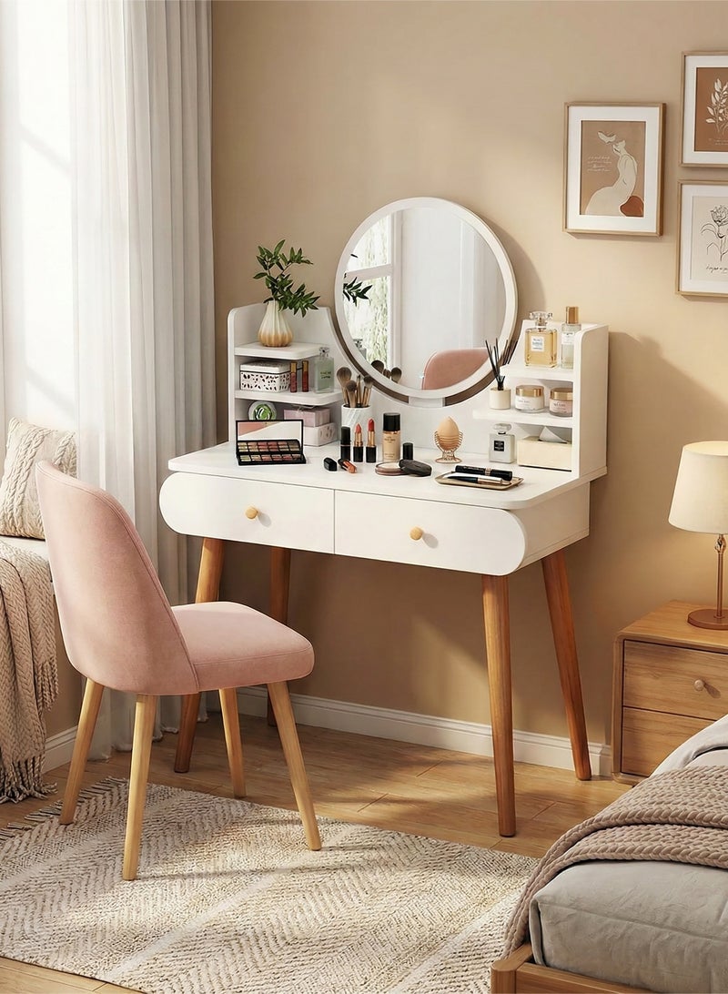AGD Luxury Wooden Makeup Table with Mirror and 2 Drawers Modern Elegant Design Makeup Dressing Table for Bedroom 80*40*120cm (Dressing Chair Not Included) White - Image 1