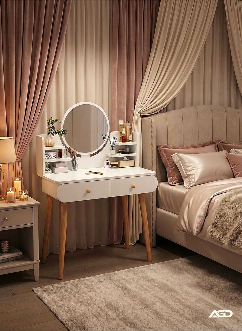 AGD Luxury Wooden Makeup Table with Mirror and 2 Drawers Modern Elegant Design Makeup Dressing Table for Bedroom 80*40*120cm (Dressing Chair Not Included) White - Image 2