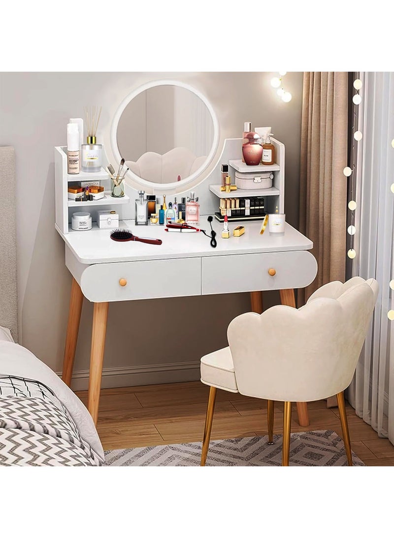 AGD Luxury Wooden Makeup Table with Mirror and 2 Drawers Modern Elegant Design Makeup Dressing Table for Bedroom 80*40*120cm (Dressing Chair Not Included) White - Image 3