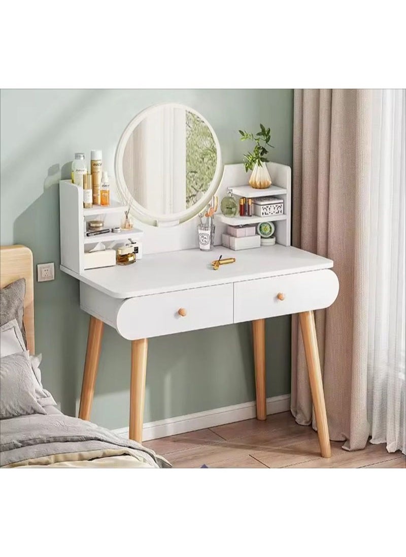 AGD Luxury Wooden Makeup Table with Mirror and 2 Drawers Modern Elegant Design Makeup Dressing Table for Bedroom 80*40*120cm (Dressing Chair Not Included) White  - Image 1