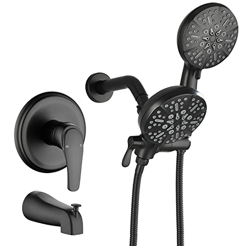 DIFEINI Tub and Shower Faucet Set Complete Dual Shower Head and Handheld 2 in 1 Combo Set Shower System with Tub Spout Tub and Shower Trim Kit Matte Black - Image 1