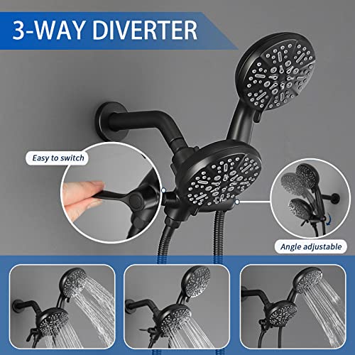 DIFEINI Tub and Shower Faucet Set Complete Dual Shower Head and Handheld 2 in 1 Combo Set Shower System with Tub Spout Tub and Shower Trim Kit Matte Black - Image 3