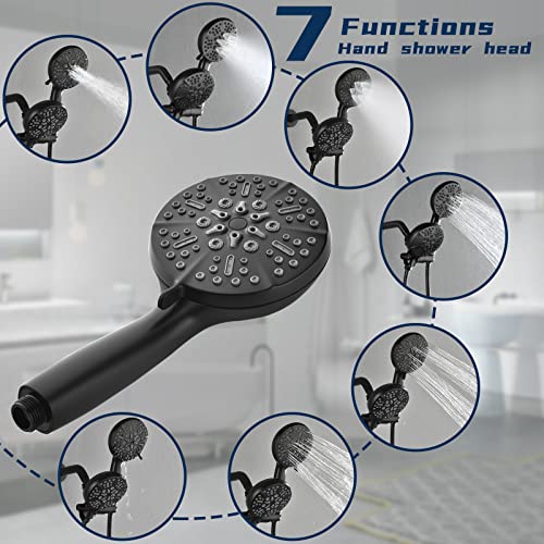 DIFEINI Tub and Shower Faucet Set Complete Dual Shower Head and Handheld 2 in 1 Combo Set Shower System with Tub Spout Tub and Shower Trim Kit Matte Black - Image 5