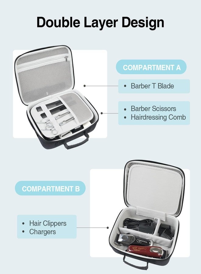 لوكس تيود حقيبة سفر فاخرة لأدوات الحلاقة، حقيبة لماكينة قص الشعر، حقائب أدوات الحلاقة ومستلزماتها، حقيبة كبيرة لحمل أدوات الحلاقة الرجالية من Hatteker/Oneisal/Wahl 5Star/Andis، لون أسود - Image 5