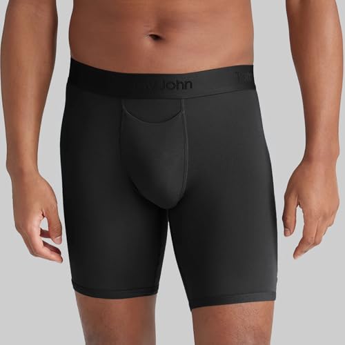 Tommy John Men’s Boxer Briefs 8” Underwear, Second Skin Boxers with Supportive Contour Pouch Silky Soft Tagless, Moisture Wicking Underwear Stretch Fabric, Black, Large - Image 2