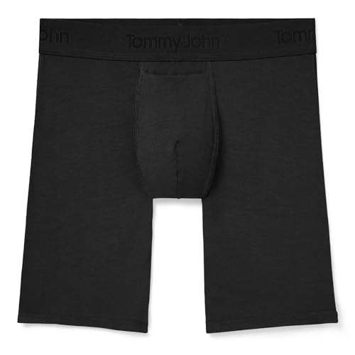 Tommy John Men’s Boxer Briefs 8” Underwear, Second Skin Boxers with Supportive Contour Pouch Silky Soft Tagless, Moisture Wicking Underwear Stretch Fabric, Black, Large - Image 1