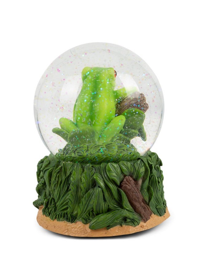 Elanze Designs Elanze Designs Playful Green Tree Frog Tabletop Figurine Forest Hopping Log Leaves 100MM Sturdy Glitter Water Wind Up Musical Snow Globe Plays Tune Beautiful Dreamer  - Image 3