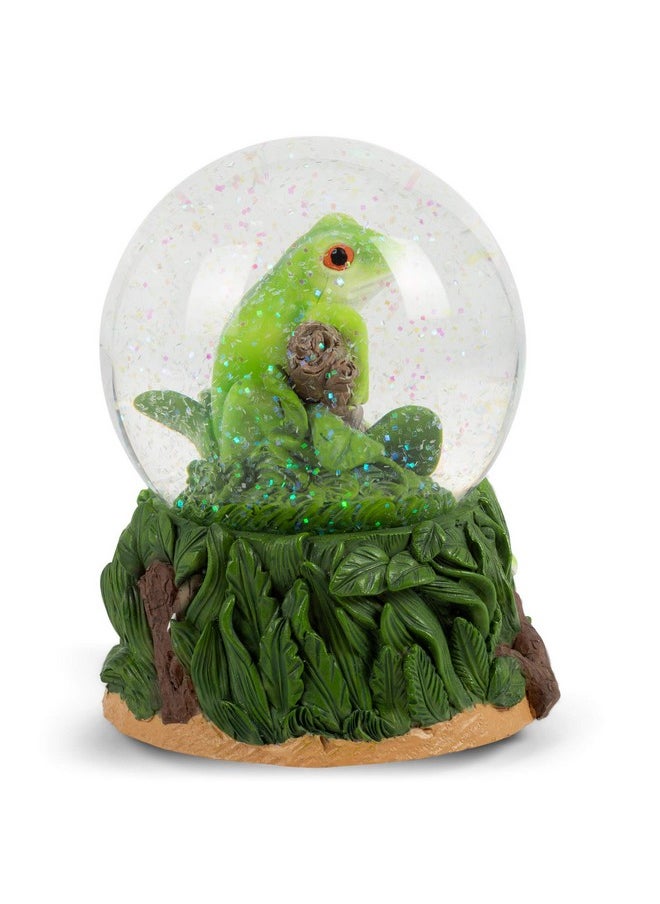 Elanze Designs Elanze Designs Playful Green Tree Frog Tabletop Figurine Forest Hopping Log Leaves 100MM Sturdy Glitter Water Wind Up Musical Snow Globe Plays Tune Beautiful Dreamer  - Image 2
